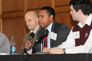 Reco Collins '05 speaks during the alumni panel
