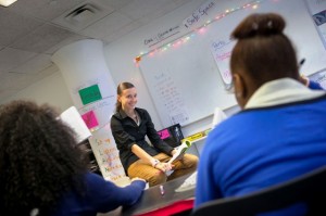 Danielle Bero '07 with her class at the Broome Street Academy in New York City
