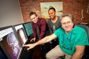 Taylor Brown ’15, Barbara Olivier ’16, and Steven Shankman ’77 at Maimonides Medical Center in Brooklyn, N.Y.