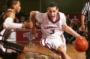 Tony Johnson '13 drives to the hoop against Lehigh.