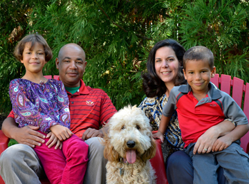 Holly Paul '94 with her family, Zoe, Bill Paul Jr. '93, and Quincy