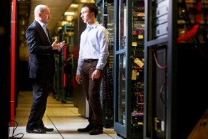 Angel Mendez ’82 and Matthew Schultheiss ’15 at Cisco Systems, Inc., in San Jose, Calif.