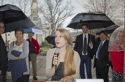 Allie Nagurney '16, current coxswain, leads the ceremony.