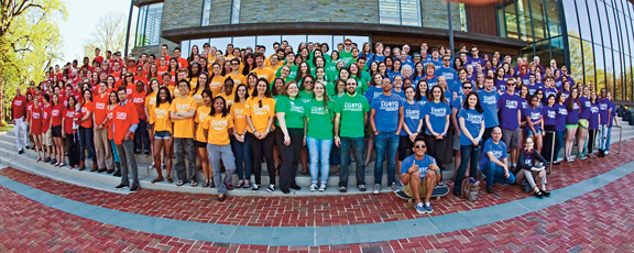 On May 1, 2013, students, faculty, and staff donned T-shirts in a rainbow of colors to kick off the College's first LBGTQ Equality Rally. The event, held on the Quad, featured performances, readings, and an open mic.