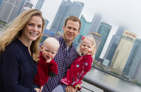 Lauren (L-R), Anfinn, Kirk, and Amalie Kjeldsen in Shanghai.