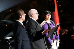 Mai Ao ’16, Ed Kerns, Clapp Professor of Art, and Julia Guarch ’15 talk about the Frankenstein 2029 production, which involves over 50 faculty members and students from art, chemistry, computer science, engineering, English, neuroscience, and theater.