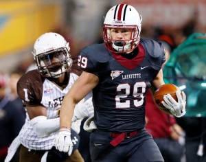 Tailback Ross Scheuerman ’15 runs for some of his team-record 304 yards against Lehigh.