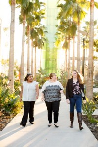 Shyla Watson ’15, Marie Garofalo ’10, and Brittany Flynn ’15 talk a walk through Disney’s campus in Glendale.