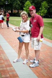 Rhonda and Brent Beyer ’80, P’07 find their brick.