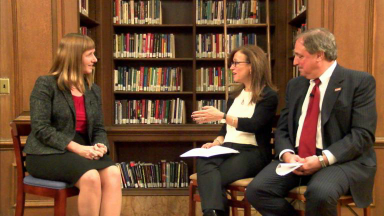 President Alison Byerly with Lisa Kassel ’79, and John Leone