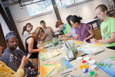 Lafayette College, the Community Based Teaching Program and the Art Department enjoy the residency of the Art Ambassador of Nigeria, Ibiyinka Alao. Here he works with Lafayette students in the Williams Visual Arts Building
