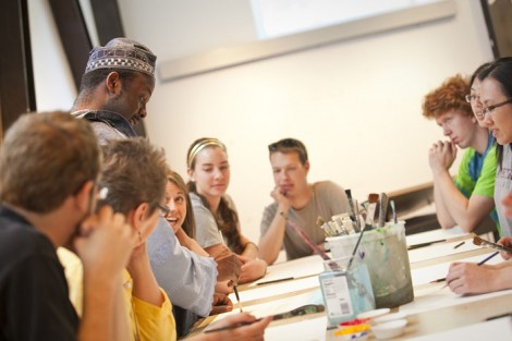 Lafayette College, the Community Based Teaching Program and the Art Department enjoy the residency of the Art Ambassador of Nigeria, Ibiyinka Alao. Here he works with Lafayette students in the Williams Visual Arts Building