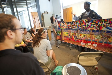 Lafayette College, the Community Based Teaching Program and the Art Department enjoy the residency of the Art Ambassador of Nigeria, Ibiyinka Alao. Here he works with Lafayette students in the Williams Visual Arts Building