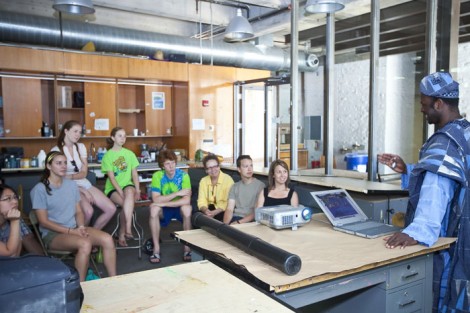 Lafayette College, the Community Based Teaching Program and the Art Department enjoy the residency of the Art Ambassador of Nigeria, Ibiyinka Alao. Here he works with Lafayette students in the Williams Visual Arts Building