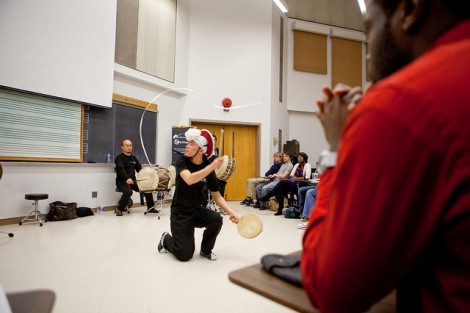 South Korean dance troupe Noreum Machi presents a drumming and performance workshop for students.