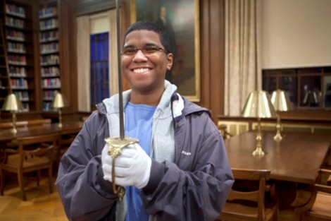 Andy Polanco '15 with the Marquis De Lafayette's sword.