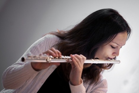 Julia Campbell '15 plays the flute to inspire student writing.