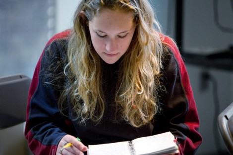 Jamie Bandur '15 gets an idea during the write-a-thon.