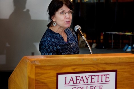 Lee Upton, writer-in-residence and professor of English, closes the program.