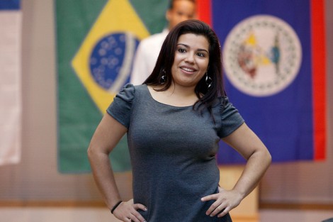 Claudia Umana '14 demonstrates the merengue.