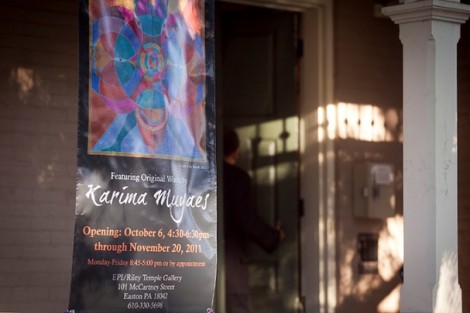 A banner announces the exhibit outside of  the Portlock Black Culture Center.