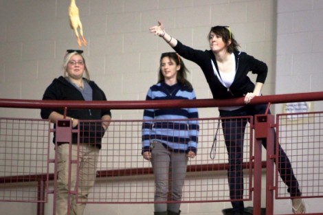 Students take part in the Toss the Hawk contest.