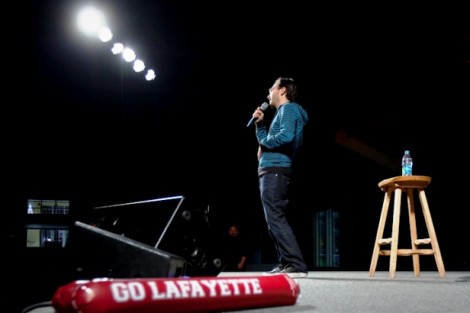 Comedian Myq Kaplan performs in Kamine Gym.