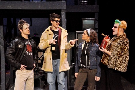 Eric Mortensen '12 as Roger, Patrick Grundy '15 as Collins, Amanda Scherb '13 as Mimi, and Nathaniel Kelley '15 as Angel