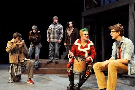 l-r: Brett Billings '12 as Mark, Alex Lucy '12, Phil Schaffer '13, Grace Marchena '15, Nathaniel Kelley '12 as Angel, and Patrick Grundy '15 as Collins