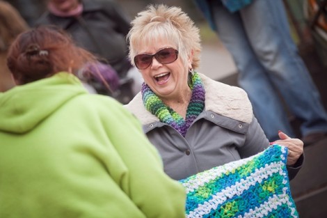 Easton resident June Thornton helps with the bombing.