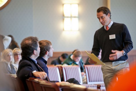Matt Hyde, director of admissions, talks with prospective students.