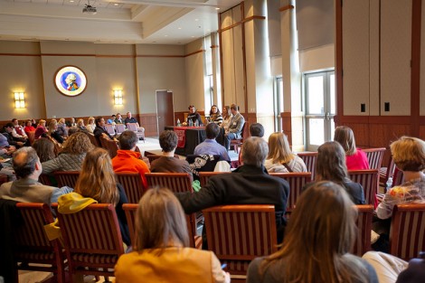 Prospective students, their parents, and alumni attend a Jan. 14 admissions reception on campus.