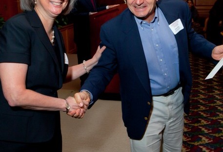 Provost Wendy Hill with Rado Pribic, Williams Professor of Languages, who received the Daniel L. Golden ’34 Faculty Service Award