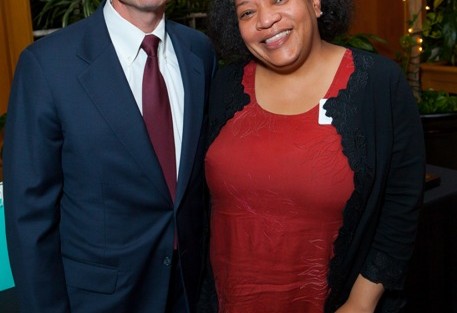 President Daniel Weiss with Chawne Kimber, associate professor of mathematics, who received the Delta Upsilon Distinguished Mentoring and Teaching Award