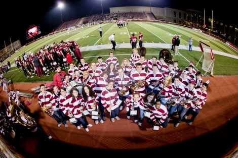The Lafayette Pep Band assembles for its halftime performance.