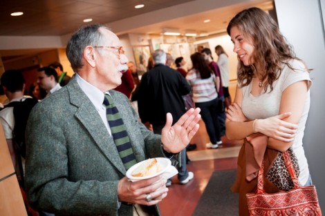 Leonard Van Gulick, Baird Professor of Mechanical Engineering, speaks with a student.