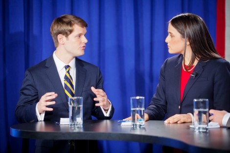 Political analysts Matthew Koos ’14 and Abigail Williams ’15 