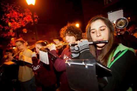 The Pep Band performs.