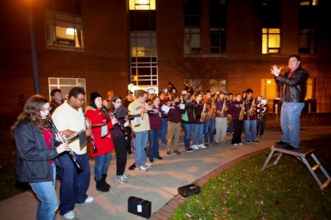 Jack Furlong, right, directs the Pep Band.