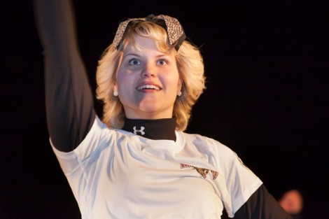 One of the cheerleaders performs during the Pep Rally.