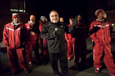 Football head coach Frank Tavani thanks the fans for their support at the Pep Rally. 