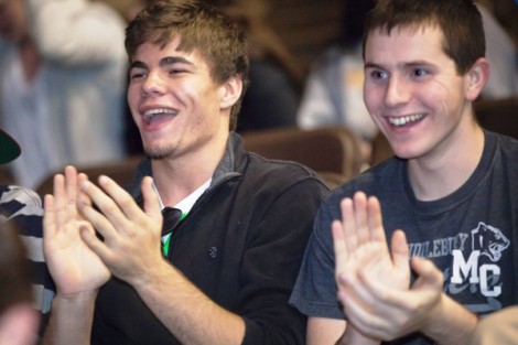 Audience members applaud during the spirit costume contest.