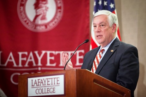 Edward Ahart ’69, chair of the Board of Trustees, introduced President-Elect Alison Byerly.