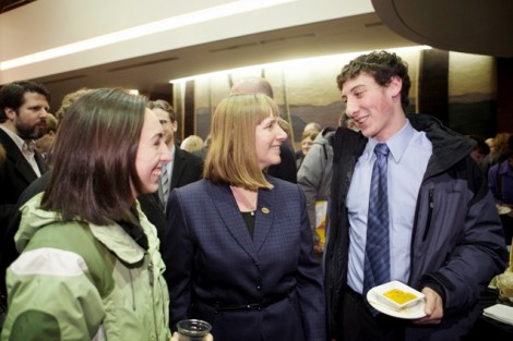 Alison Byerly has a laugh with Evan Gooberman '13.