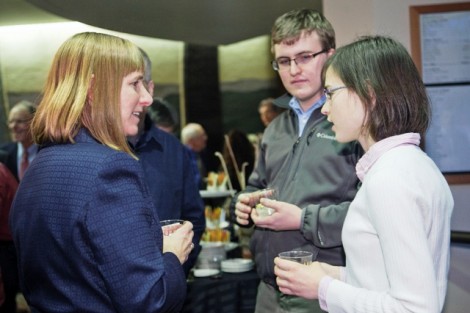 The president-elect speaks with students during the reception.