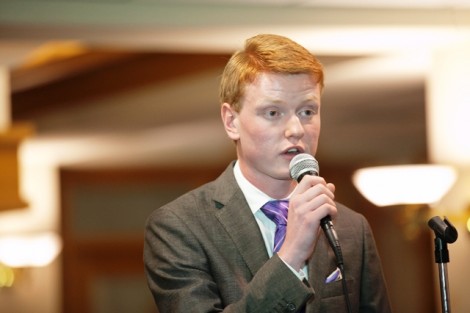 Student Government President Michael Prisco '14 introduces the president elect.