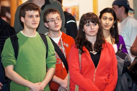 Students listen to the president elect.