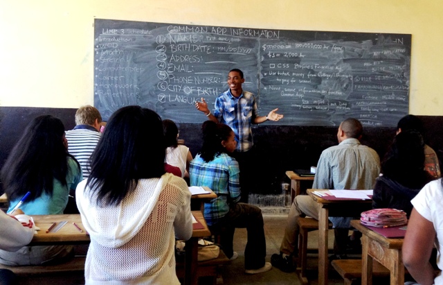 Dave Gnopo '15, an international student from the Ivory Coast, was able to teach the Malagasy students about the TOEFL and financial aid for international students from personal experience.