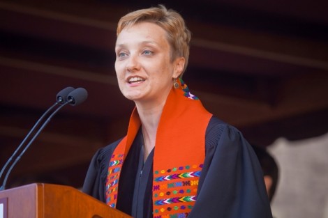 Alex Hendrickson, College chaplain and director of religious life, presents the invocation. 