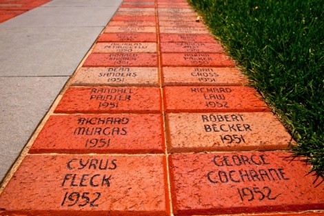 Members of the Fleck Consistent Giving Society are recoginized along the brick walkway by Skillman Library.